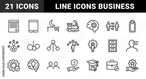 Black line icons set for expert services and skill. clean business symbols