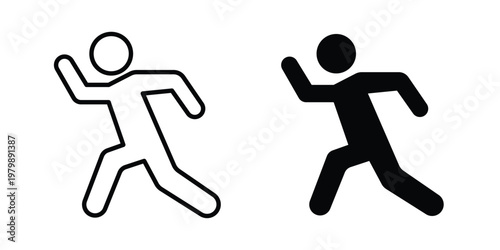 Running icon. Flat and outline icons. Black icons