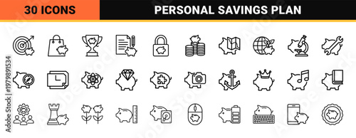 Minimalist finance and investment line icon set
