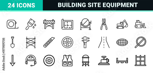 Minimalist outline construction and logistics icon set
