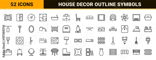 Minimalist furniture and home interior line icon set