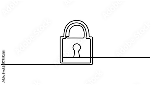 Continuous one line drawing Padlock icon, security lock symbol, protection sign, safety logo, vector graphic