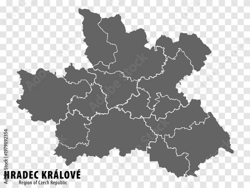 Blank map of Hradec Kralove Region. High quality map Hradec Kralove Region with municipalities on transparent background for your web site design, app, UI. Czech Republic. EPS10.