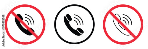 Do not call icon collection no calls allowed symbol set, phone restriction and blocking communication concept, unwanted caller prevention and privacy protection warning vector