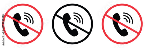 Do not call icon collection no calls allowed symbol set, telephone ban and call rejection sign, spam call blocking and communication restriction security concept vector