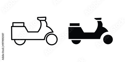 Scooter bike icon. Flat and outline icons. Black icons