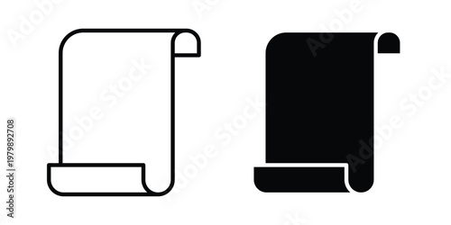 Scroll paper icon. Flat and outline icons. Black icons