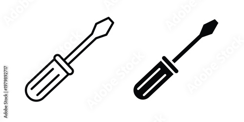 Screwdriver icon. Flat and outline icons. Black icons