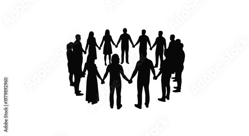 People stand in a circle holding hands to symbolize unity and global community support.