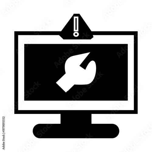 warning sign computer glyph solid style icon vector illustration