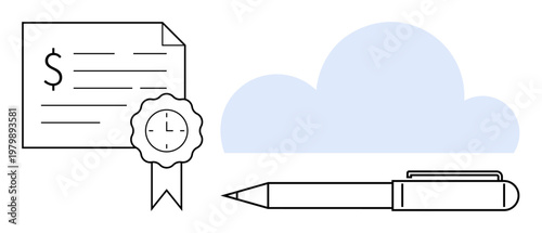 Business agreements, cloud storage, digital signatures, documentation, remote contracts, e-certificates. Document with a seal, cloud pen online agreements. Business agreements and cloud storage