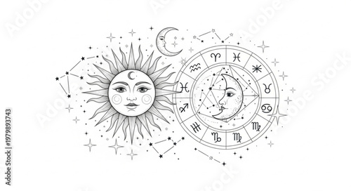 Sun Moon Astrology Zodiac Symbols.