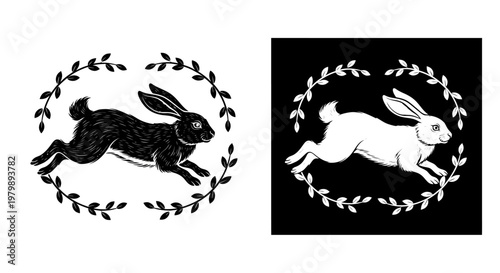 Black and white running hare icons.