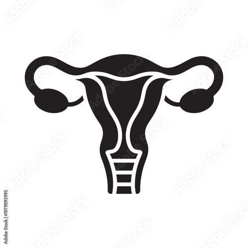 Simple black silhouette illustration of a female uterus with fallopian tubes