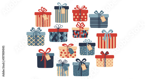 Colorful gift boxes with ribbons.