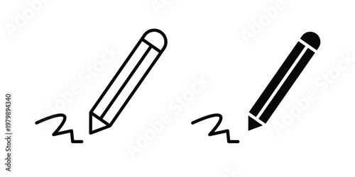 Signature icon. Flat and outline icons. Black icons