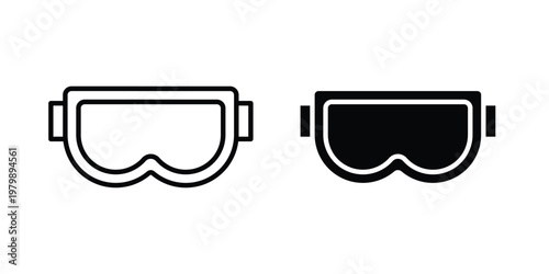 Ski goggles icon. Flat and outline icons. Black icons