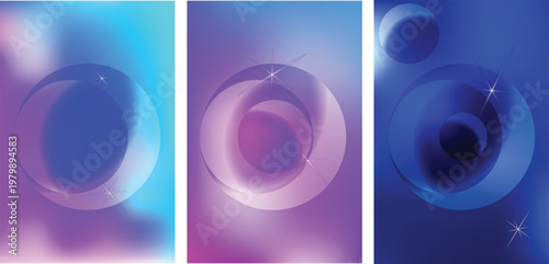 Abstract gradient backgrounds a triptych of flowing blue and purple hues