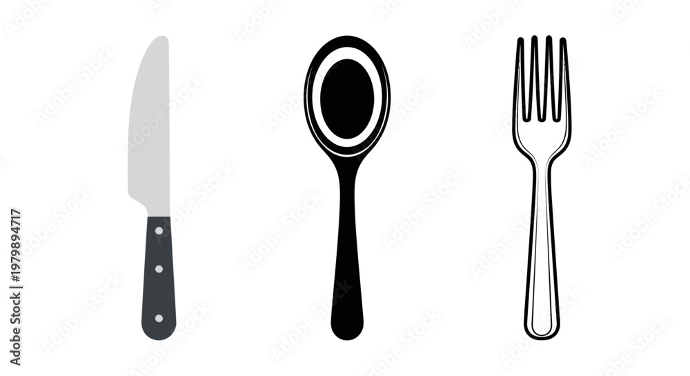 Naklejka premium Knife spoon and fork eating utensils.
