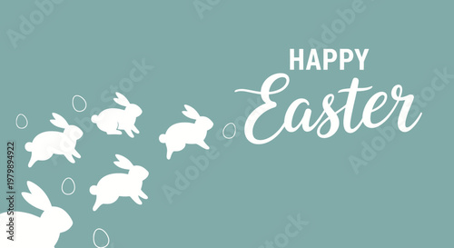 White Easter rabbits in flight formation.