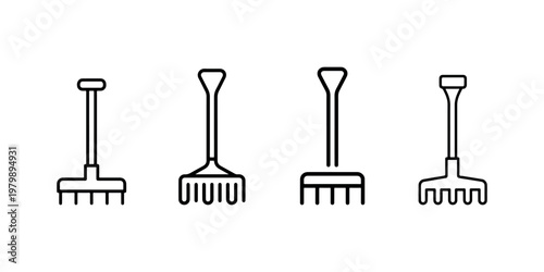 Rake icons set, garden tool vector illustration, landscaping and yard work equipment concept