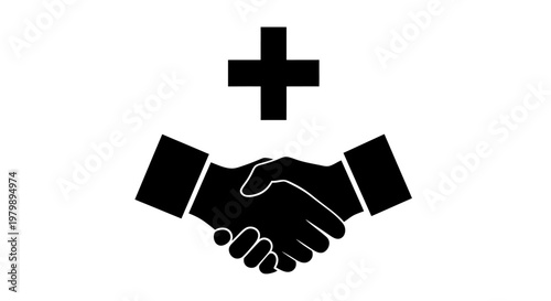 A handshake with a cross symbolizing medical partnership and agreement