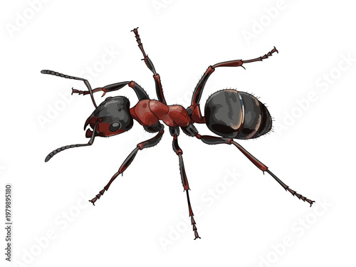 Red Wood Ant (Formica rufa) Illustration Isolated on White Background