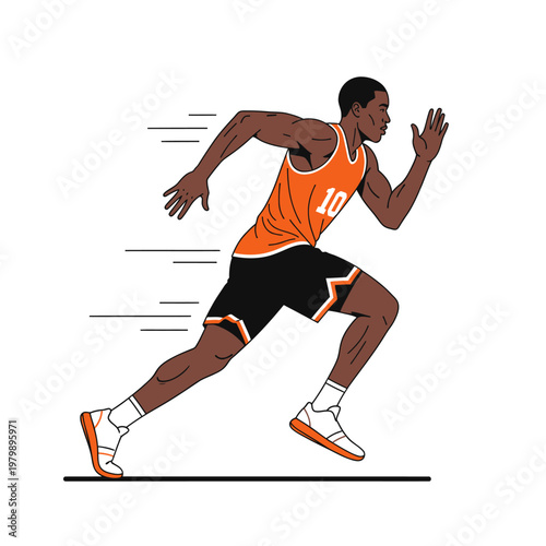 Athlete Running Fast - Illustration of a Black Man Sprinting with Motion Lines