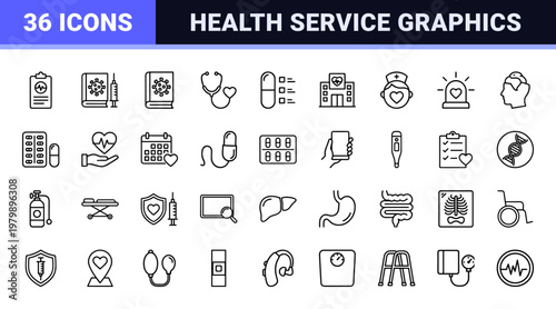 Healthcare and medical line icons set for clinics.
