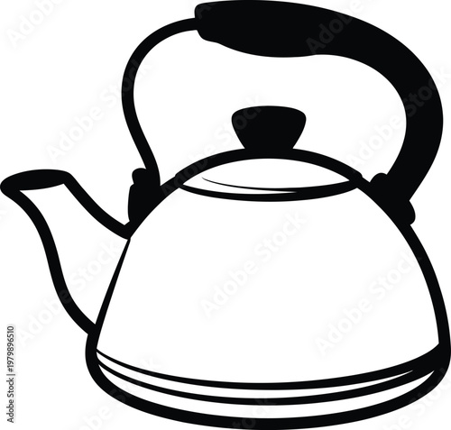 Traditional stovetop metal kettle for boiling water and preparing hot tea in the morning home kitchen