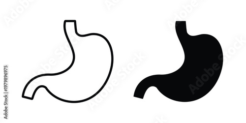 Stomach icon. Flat and outline icons. Black icons