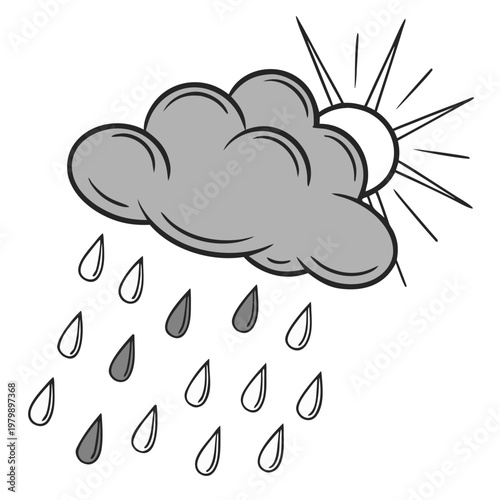 Weather icon, rain cloud, sunny day, precipitation symbol, vector illustration
