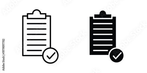 Summary icon. Flat and outline icons. Black icons