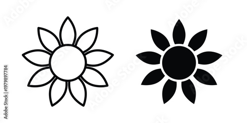 Sunflower icon. Flat and outline icons. Black icons