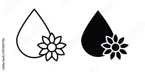 Sunflower oil icon. Flat and outline icons. Black icons