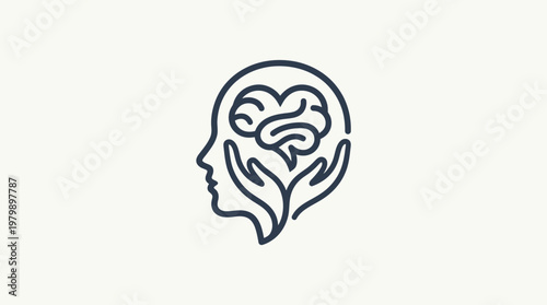 Mental Health Awareness Logo Brain and Heart Connection