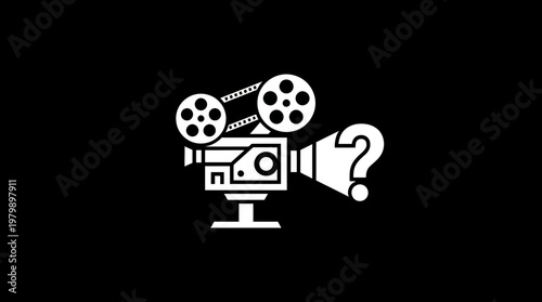 Movie Camera with Question Mark Film Production Concept