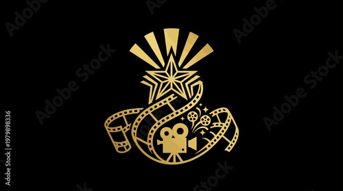 Golden Cinema Award Emblem on Black Background