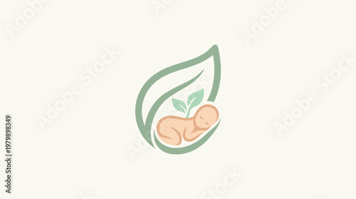 Baby Resting in Leaf Nest Logo