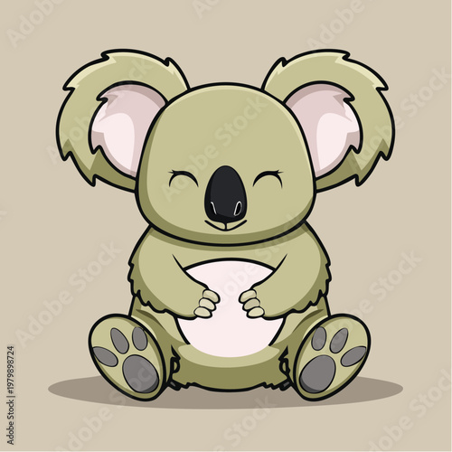 Cute cartoon koala bear sitting down.