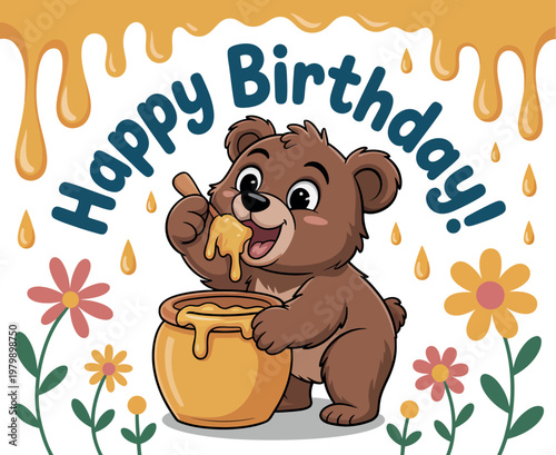Cute Bear Happy Birthday Vector Illustration