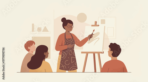 Woman teaching art class to students in a studio