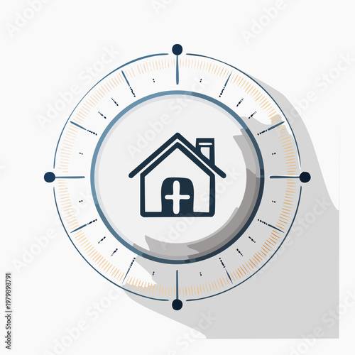 House icon on a compass indicating direction for real estate.