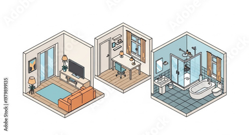 Three Dimensional Apartment Floor Plan.