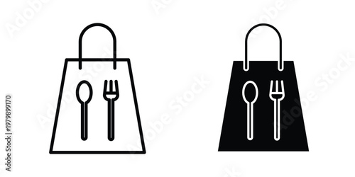 Take away food icon. Flat and outline icons. Black icons