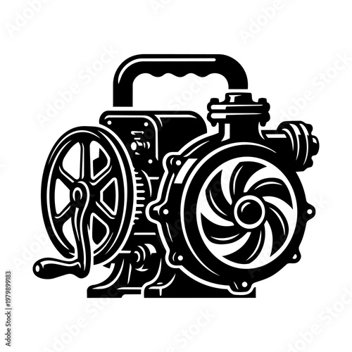 Black and White Portable Manual Hand Crank Water Pump Vector Icon