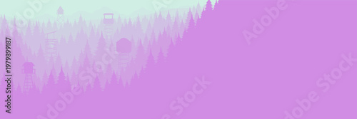 Startup website hero illustration with peaceful violet outdoor scenery