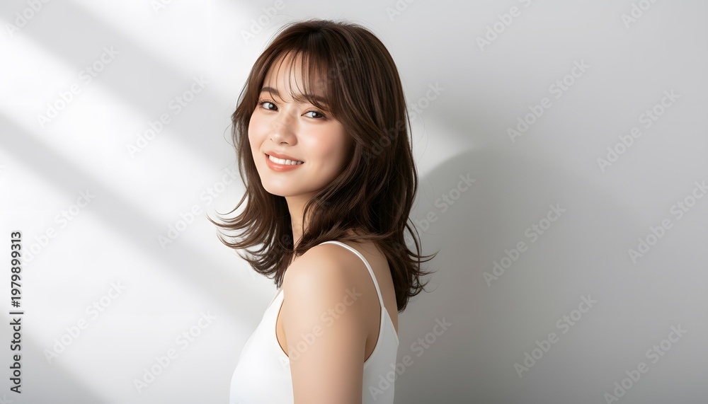 Fototapeta premium おしゃれなカットモデル女性の自然光ポートレート (Soft Radiance Portrait Series) 