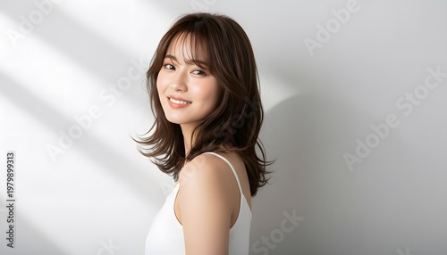 おしゃれなカットモデル女性の自然光ポートレート (Soft Radiance Portrait Series)	