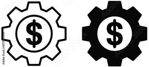 Price adjustment icon featuring gears with dollar signs symbolizing financial management pricing strategies dynamic market pricing control accounting profit optimization and business economics